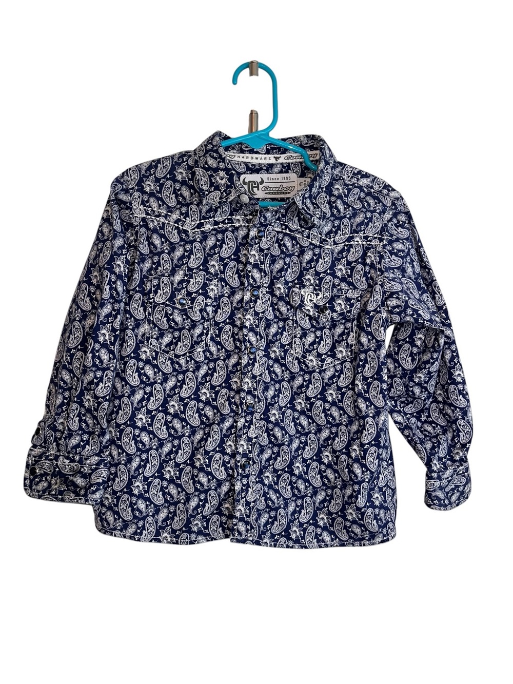 Cowboy Hardware Boys 4T Blue Paisley Western Pearl Snap Shirt Long Sleeve
